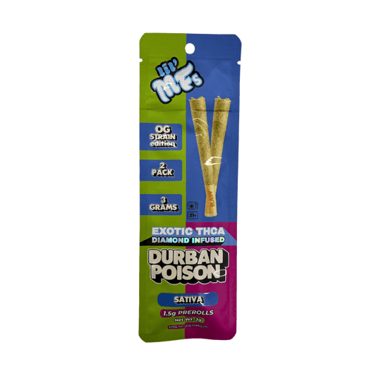 LIL MF’S 1.5G EXOTIC THCA DURBAN POISON PRE ROLLS -(2-PACK)